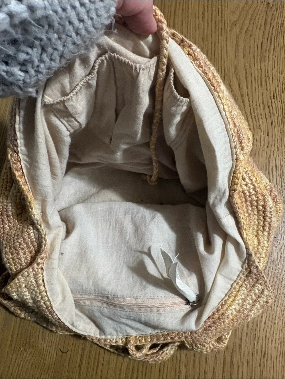 The Sak Crochet Chevron Tote in Peach & Creamy Yellow